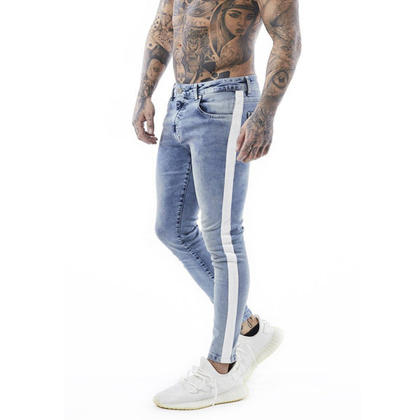 Gingtto Skinny Jeans For Men Tape Designer Distressed Stretch Jeans Online Sale Brand Blue Skinny Jeans Ripped Slim Fit For Guys